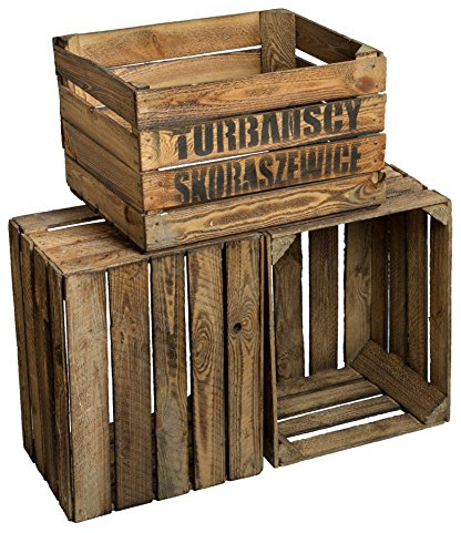 3 Stück flambierte / geflammte massive Obstkisten TS ca 49 x 42 x 31 cm / Apfelkisten Weinkisten aus dem Alten Land
