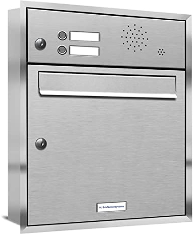 AL Briefkastensysteme, 1er Unterputzbriefkasten, Briefkasten mit Klingel, 1 Fach, Briefkastenanlage modern, rostfrei Edelstahl Postkasten