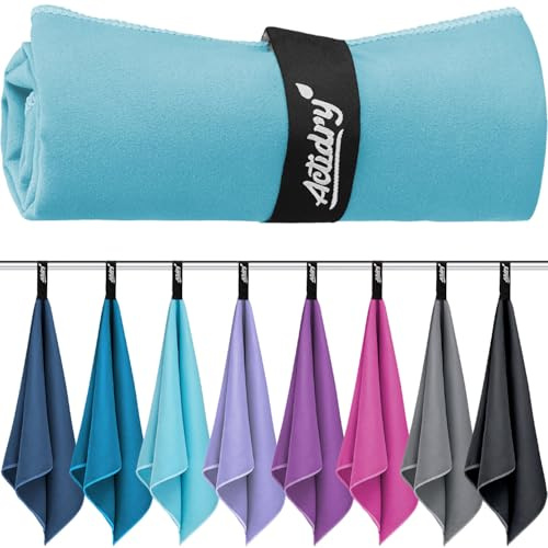 Actidry Mikrofaser Handtücher 2er Set L+S (80 x 160 + 40 x 80 cm) Microfaser Strandtuch Badetuch Saunatuch Sporthandtuch Fitnesstuch Wandern Camping - Türkisblau