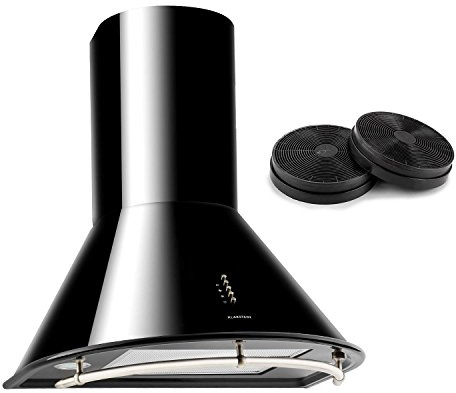 Klarstein Lumio Neo Campana extractora retro - Extractor de humos, Extractor de pared, 610 m³/h, 3 niveles, Iluminación de los fogones, Acero inoxidable, 2 filtros de carbono activo, Negro