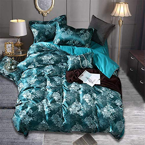 Odot Jacquard Luxueux Parure de Lit Housses de Couettes 3 pièces, Microfibre Élégant Baroque Série Ensemble de Literie Hypoallergénique avec Taies d'oreillers (200x200cm,Turquoise)
