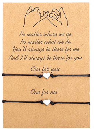 Xinzistar 2 Stück Freundschaftsarmbänder Armband Freundschaft Langstrecken Versprechen Matching Bracelets Geburtstagsgeschenk für Paare Beste Schwester Freunde Mutter Tochter (Herz,Schwarz)