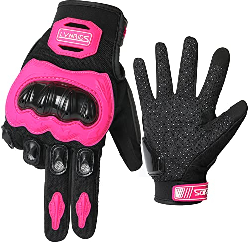 LVNRIDS Gants de Moto Écran Tactile Plein-Doigt Respirant Homme Femme Motocross pour la Course de Moto VTT BMX Rose M
