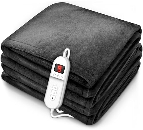 sinnlein® Heizdecke aus Plüsch 160 x 120 cm | elektrische Wärmedecke mit Abschaltautomatik | Kuscheldecke | Timerfunktion | 9 Temperaturstufen | waschbar bis 40°C | Digitalanzeige