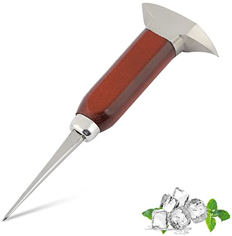 HERCHR Ice Pick 6.7 inch Ice Hammer Pick Crusher Wooden Handle Punch Stainless Steel Icecream Pick Tool for Bars Kitchens Camping