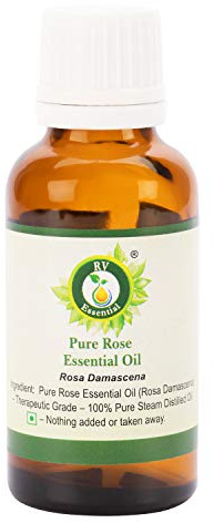 Olio essenziale rosa | Rosa damascena | Olio rosa | Per capelli | Per viso | Per pelle | 100% puro | Distillato a vapore | Grade terapeutico | Rose Essential Oil | 10ml | 0.338oz By R V Essential