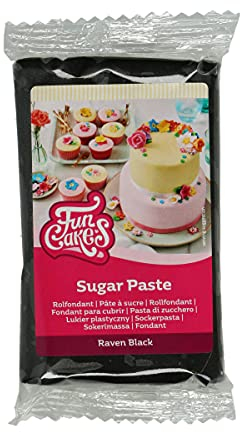 FunCakes Pasta di Zucchero Raven Black: facile da usare, liscia, flessibile, morbida e pieghevole, perfetta per decorare torte, halal, kosher e senza glutine. 250 gr