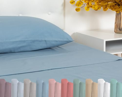 TRAMAS+ Sabanas 150x190 / 200cm 100% algodón, Suave y Traspirable, Juego de sábanas 4 Piezas, Sabana Bajera Ajustable, Encimera, 2 Fundas de Almohada 90x45cm, Certificado Oeko Tex- (Cama 150, Indigo)