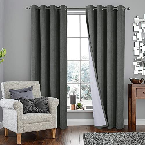 always4u Cortinas opacas 100 % elegantes, opacas, aislamiento acústico, con ojales, térmicas, aislantes del calor, para dormitorio y salón, 260 x 140 cm, gris, juego de 2 unidades