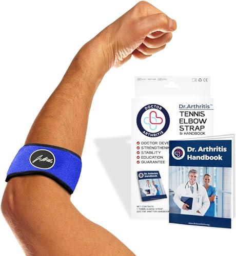 Codera Desarrollada por Médicos - Cincha para Codo de Tenista y Golfista - Para Epitrocleitis y Epicondilitis Brazalete - Brazo Izquierdo y Derecho - Incluye Manual Sanitario (Azul, 1 Unidad)