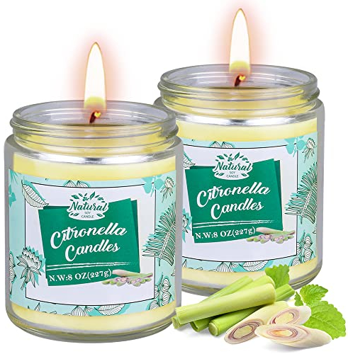 VICBAY Candela Citronella Set Esterno ed Interno, 2 X 8 oz Giardino Candele Citronella per Donna Casa, 100% Cera di Soia Naturale, 120 Ore Bruciando per Campeggio Festa Terrazza Piscina