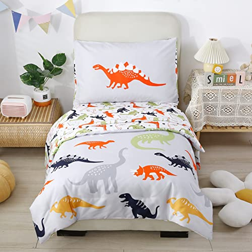 STYHO Set copripiumino per bambini con stampa di dinosauri e animali, motivo animale, set di biancheria da letto per bambini e bambini, federa abbinata (reversibile, grigio, singolo)