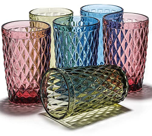 ZOOFOX Set of 6 Highball Glasses, 350ml/12 oz Colored Drinking Glasses with Heavy Base, Glass Tumblers Glassware Set for Water, Cocktail, Juice, Milk and Beverage