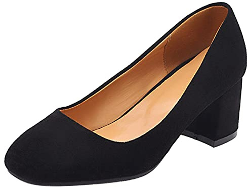 Zapatos de Oficina Mujer, Zapatos Tacón Ancho Casual Zapatos de Vestir Tacón Medio Punta Quadrada Negro Talla 34 EU