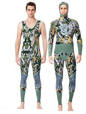 Split 2 Pieces Spearfishing Wetsuit Full Wetsuits Sun Protection UPF50+, With Knee Pads And Chest Pads Suitable For Snorkeling, Scuba Diving, Swimming, Surfing Dive Skins