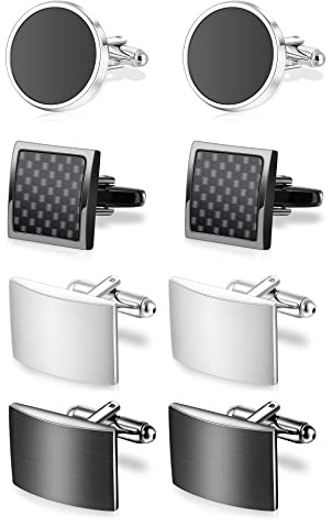 Tomovely 4 Pairs Cufflinks for Men Set Unique Cuff Links Mens Business Groom Gifts A