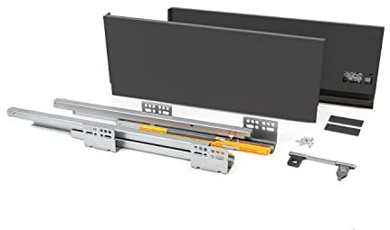 Qliving Juego de 2 elementos laterales grises y rieles de cajón con guías de ruedas, longitud 500 mm, altura 185 mm, rieles extraíbles, cajón con extensión completa, cierre suave, hasta 30 kg, acero