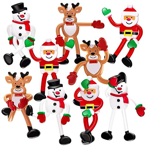 Meooeck 24 Pcs Christmas Holiday Character Christmas Bendable Figures Reindeer Snowman Santa Claus for Christmas Party Favors Classroom Prizes Goodie Bag Stocking Stuffers, 3 Assorted Styles