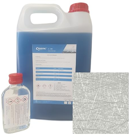Polyesterharz mit Härter und Glasmatte - Styrolvermindert, Zum Laminieren & Reparieren Industriequalität KOMPLETTPAKET, Epoxidharz, Reparaturharz (5m Glasmatte 300g, 5kg)