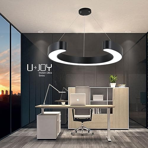 Bellastein LED Industrielle Stil Deckenleuchte Licht halbkreisförmige Konferenzraum Hängeleuchte 6000K Höhenverstellbar Rezeption Pendellampe Kreative Büro Pendelleuchte (L100cm, Schwarz)