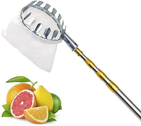 LekLai Recolector de Frutas, Recolector de Manzanas, Poste Telescópico con Bolsa de Transporte de Frutas, Recolector de Frutas de Acero Inoxidable para Recolector de Pera, Naranja, Limonero/Gold/2.1