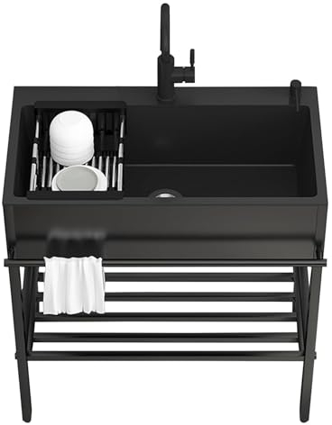 Spülbecken Edelstahl Schwarz,Spüle Mit Armatur,Outdoor Waschbecken Sink,Freistehende Spültisch Mit Unterschrank,küchenwaschbecken,Ausgussbecken Mit Ständer,Für Camping,Badezimmer,Garage ( Size : 100x4
