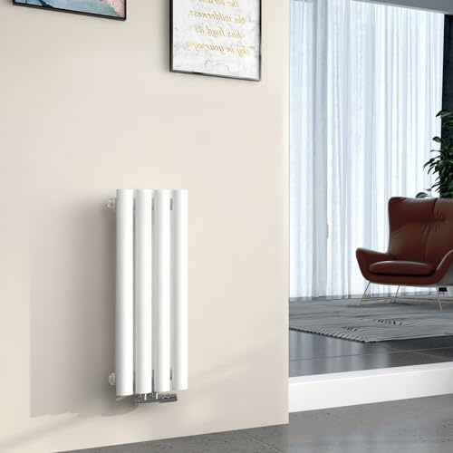 EMKE Klein Röhrenheizkörper 600x240mm, Ovaler Design Heizkörper mit Mittelanschluss Einlagig Heizung Weiß 166W