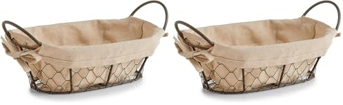 Zeller 18090 Countrystyle Panier à Pain Eisen/Tissu/Polyester/Coton Brun 26 x 17 x 9 cm (Lot de 2)