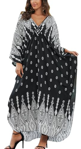 YouKD Dam stor storlek kaftan klänning boho strand bikini täcka upp plus size badrockar vardagskläder en storlek, A Färg 5, one size