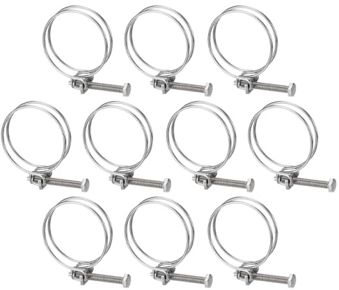 sourcing map Lot de 10 colliers de serrage à double fil, 58–65 mm réglables en acier inoxydable avec boulon M8 pour tuyau de collecte de poussière, tuyau de pompe