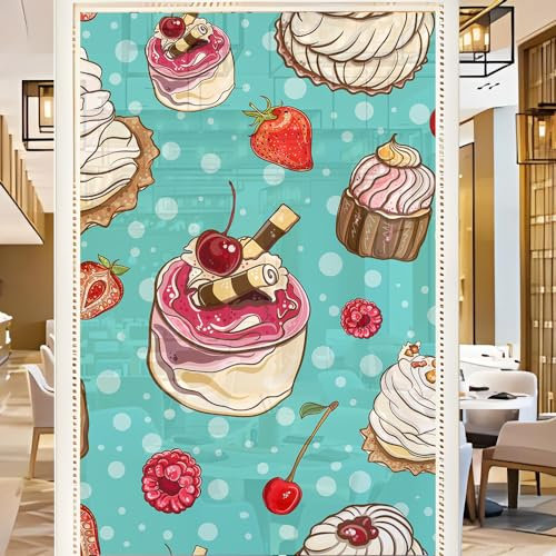 Sichtschutzfolie 3D Fensterfolie Glasdekorfolie PVC für Badezimmer Kinderzimmer Küche,Schlafzimmer Wohnzimmer Esszimmer Büro Hotels Klassenzimmer 44.5x300 cm Obstkuchen