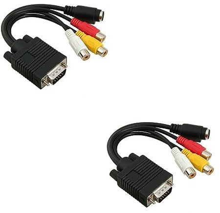 jojofuny 2pcs Vga to S-video Converter Svga to Rca Cable for Laptops Desktops Pure