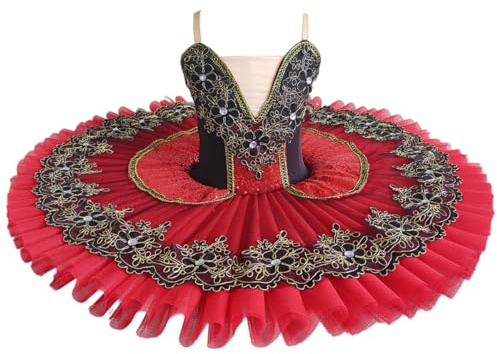 GeRRiT Ragazza Balletto Professionale tutù, Rosso Ballerina Vestito da Partito per Le Donne Adulte Bambino Bambini Piatto Pancake tutù Ragazze Balletto Danza Costume,Rosso,160