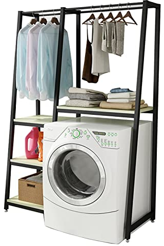 Generisch 4-stufiges Lagerregal über der Waschmaschine, über der Toilette mit Kleiderstange, platzsparend, für Badeutensilien, Pflanzen, Bücher
