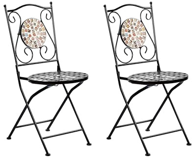 Conjunto de 2 sillas de balcón jardín de Metal Negro Estilo Vintage Mosaico Plegable Negro Casario