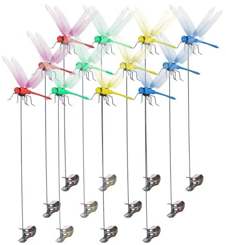 Meindin Fake Dragonfly Clip, 12 Dragonfly Garden Ornaments, Clip- Natural & Organic Concept, Dragonfly Garden Decor Crafts, for Plant Decoration