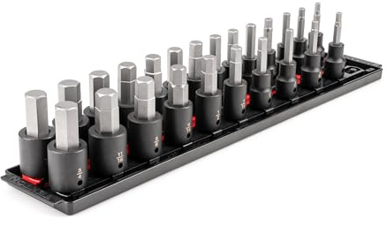 TEKTON 1/2 Inch Drive Hex Impact Bit Socket Set with Rails and Tray, 24-Piece (1/4-3/4 in., 6-19 mm) | SIB92201