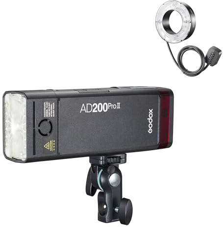 Godox AD200PROII Battery Flash with R200 Ring Flash Attachment - 200W, 5800+200K, 32 Channels, 16 Groups, 500 Full Power Flashes Per Charge, Wireless Mode, 100m Transition Range, 907g