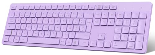 LeadsaiL Clavier sans Fil AZERTY Français Clavier USB avec Pavé Numérique avec 12 Raccourcis Multimédias Pleine Taille pour Windows 11 10, PC, Ordinateur Bureau, Portable-Violet