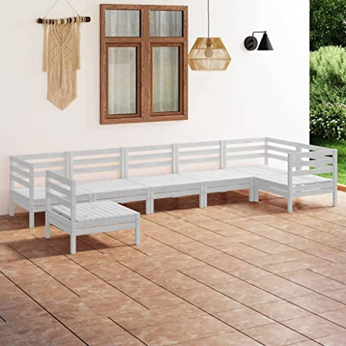 KTHLBRH 7-TLG. Garten-Lounge-Set Massivholz Kiefer Weiß Terrassenmöbel-Sets Gartenmöbel-Sets Balkonmöbel-Sets Outdoor-Möbel-Sets für Terrasse, Garten, Balkon