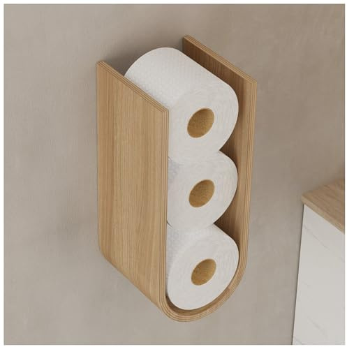 Toilettenpapierhalter Mehrere Rollen, Schwebendes Regal, Eiche | Nachhaltiges Holz, minimalistisches Design, Aufbewahrung für kleine Bäder, auch für Deko, ca. 35x18x14 cm