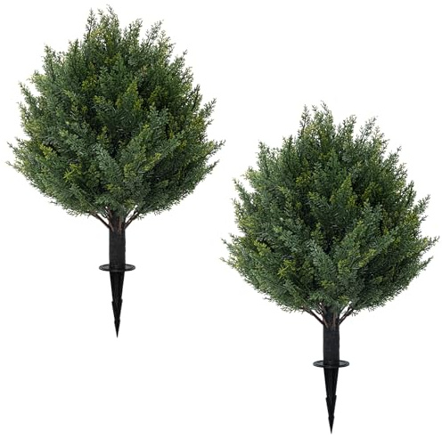 Set di 2 piante artificiali di cipresso topiaria con picchetto per terra, arbusti finti resistenti ai raggi UV, set di 2 piante finte per interni ed esterni, portico anteriore e giardino