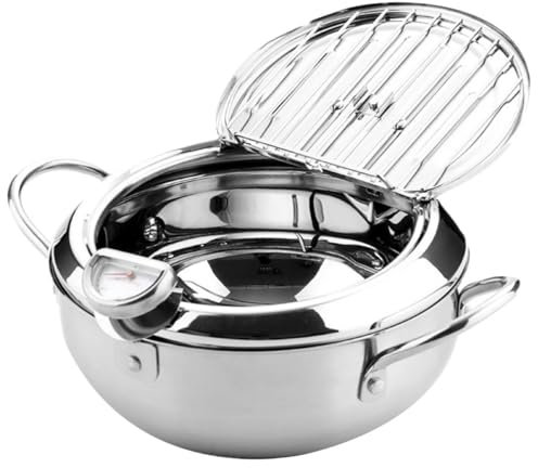 PRETYZOOM Friteuse Inoxydable Casserole Avec Couvercle Poêle à Frire Température Basse Thermomètre Intégré