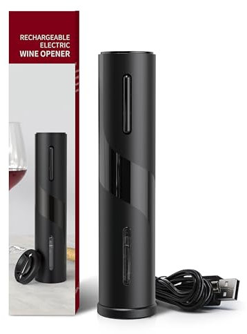MAGDEN Tire Bouchon Electrique Rechargeable, Ouvre Bouteille Electrique Professionnel sans Fil avec Coupe Capsule, Cable de recharge USB, Idée Cadeau pour Amateur de Vin, Noir