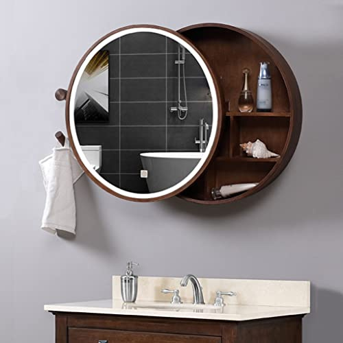 MEILISHAOMEI Mueble de baño de Pared, con iluminación LED y Luces, atenuación Continua y Temperatura de Color de 3000 K (Color: Nogal, tamaño: 70 cm (27,5 Pulgadas) Redondo)