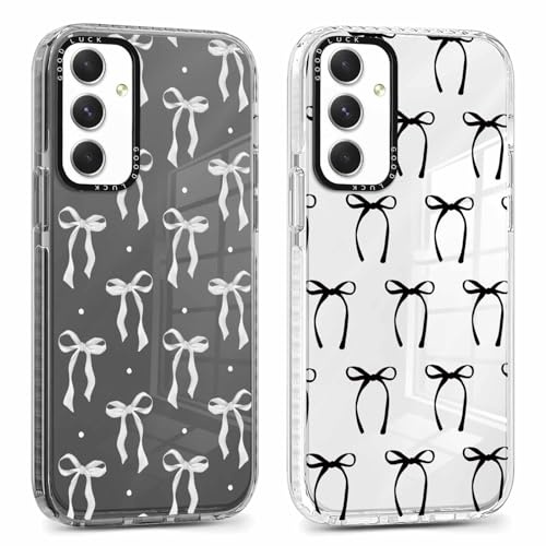 Xylota 2 x Fodral för Samsung Galaxy A54 5G 6,4 tum, Transparent Aesthetisk Design Rosett Flickor Kvinnor Fodral, Mjuk Ultratunn Silikon TPU Stötsäker Skyddshölje för Samsung A54, Bow 02