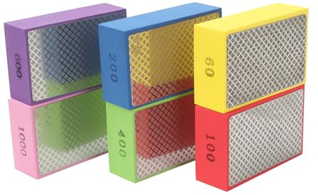 Ruaizel 6Pcs Diamond Sanding Block, Diamond Hand Polishing Pads, Porcelain Polishing Pads for Ceramic Tile Glass Wood Marble Grinding, 60, 100, 200, 400, 600, 1000 Grit