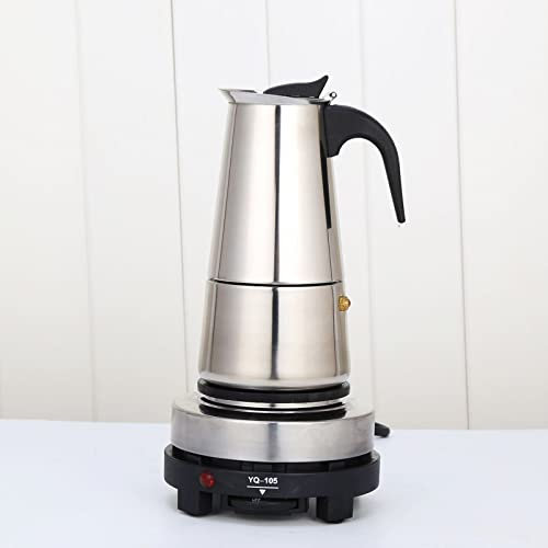 Tyvotrend Cafetera clásica de acero inoxidable con hornillo eléctrico, función de regulación de temperatura, moka para cocinas privadas, pequeños cafés y rincones de café (6 tazas, 300 ml)