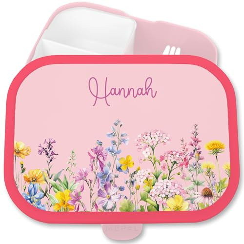 Brotdose Kinder Campus für Mepal - & Pflanzen - Brotbox Wildblumen Jausenbox Blumenwiese Vesperbox Blumen I Einschulung Geschenk Schulkinder - 750 ml - Rosa - lunchbox