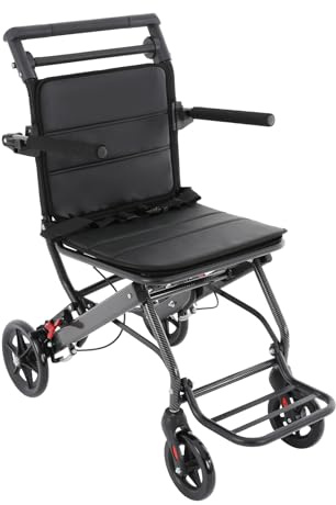 Sedia a rotelle pieghevole, leggera, da viaggio, pieghevole, per disabili e anziani, in lega di alluminio, con poggiapiedi, Wheelchair, capacità di carico 100 kg